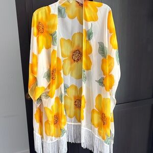 Vintage SAX colorful Sunlit Floral Kimono with Fringe
